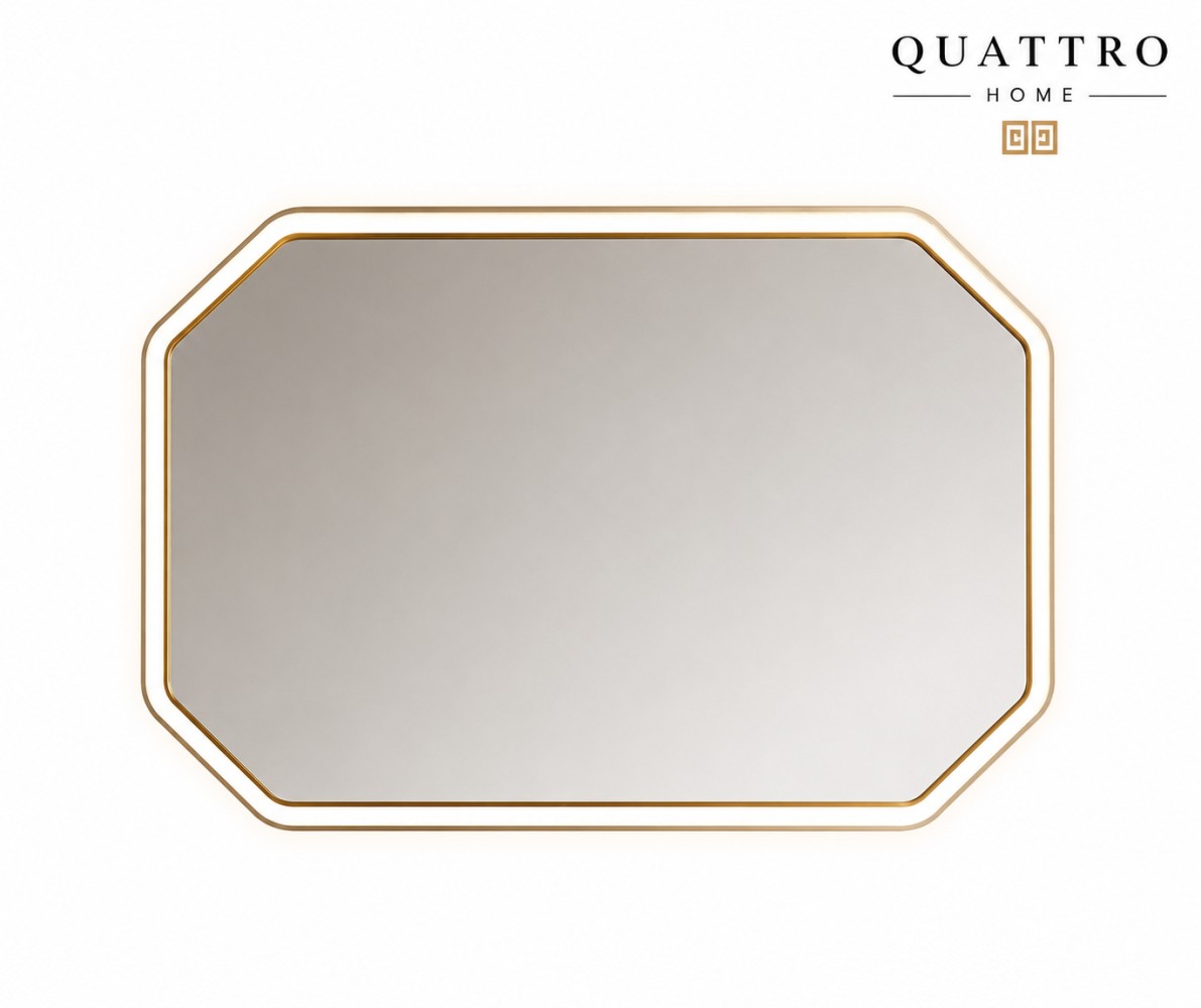 Quattro Home Auren Dekoratif LED Ayna | Gold Detaylı Modern Banyo Aynası görsel 2