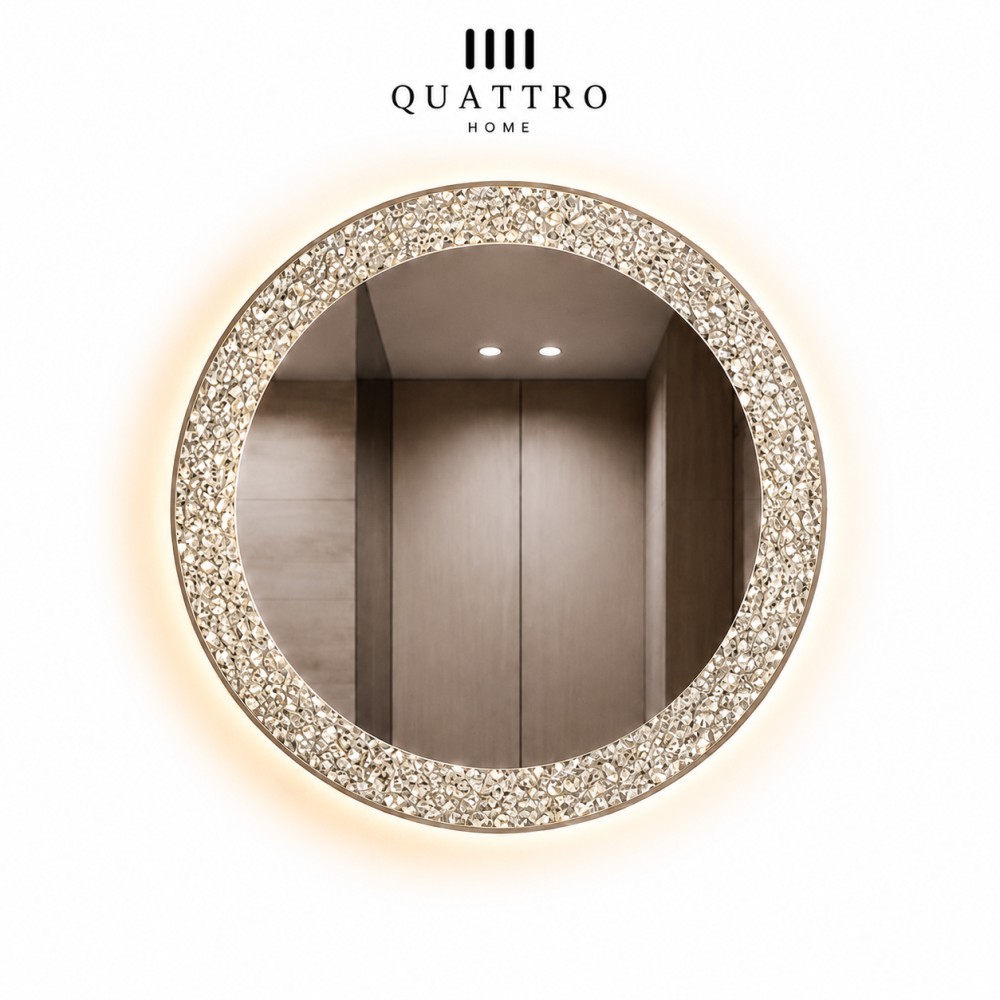 Quattro Home Crystal Yuvarlak LED Ayna Kristal Çerçeveli Dokunmatik Banyo Aynası görsel 2