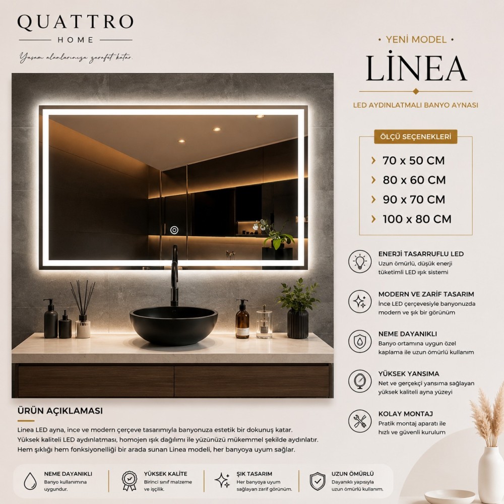Quattro Home Linea LED Aydınlatmalı Banyo Aynası