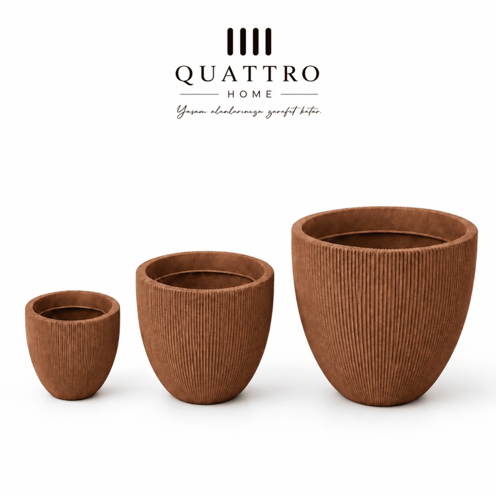 Quattro Home Terra Serisi Saksı Doğal Modern İç ve Dış Mekan Saksı görsel 2
