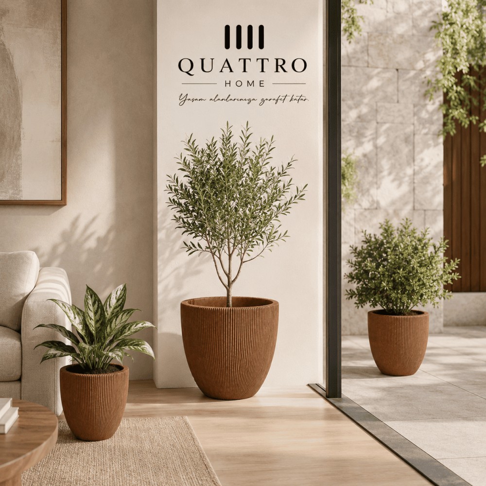 Quattro Home Terra Serisi Saksı Doğal Modern İç ve Dış Mekan Saksı görsel 4