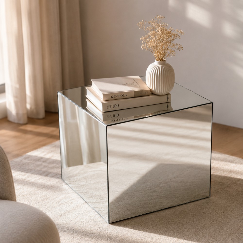 Quattro Home Lumina Ayna Sehpa Füme Aynalı Modern Küp Sehpa görsel 2