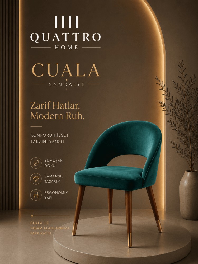 Quattro Home Cuala Sandalye Ahşap Ayaklı Modern Ergonomik Yemek Sandalyesi