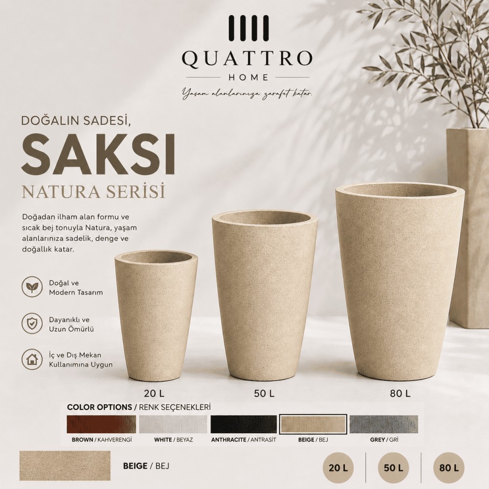 Quattro Home Natura Serisi Saksı Modern İç ve Dış Mekan Saksı