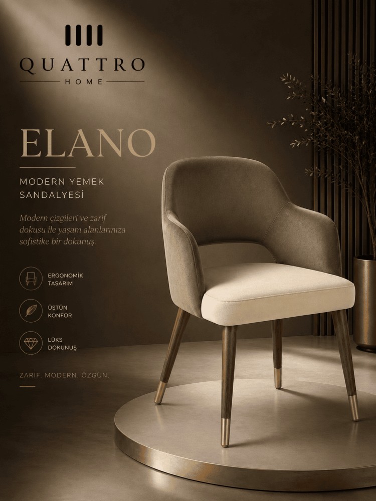 Quattro Home Elano Modern Yemek Sandalyesi Ergonomik Konforlu Lüks Dokulu Sandalye