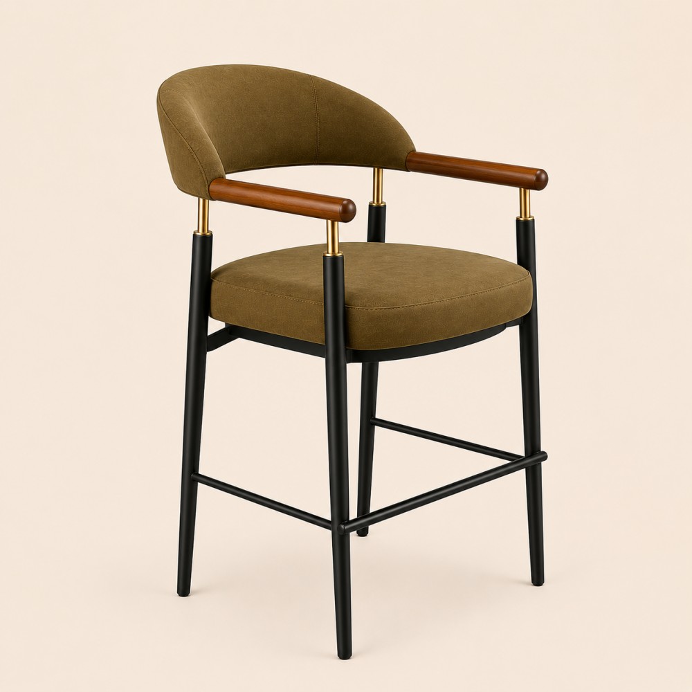 Quattro Home Eravo Modern Bar Sandalyesi Ahşap Kollu Metal Ayaklı Ergonomik Sandalye görsel 2