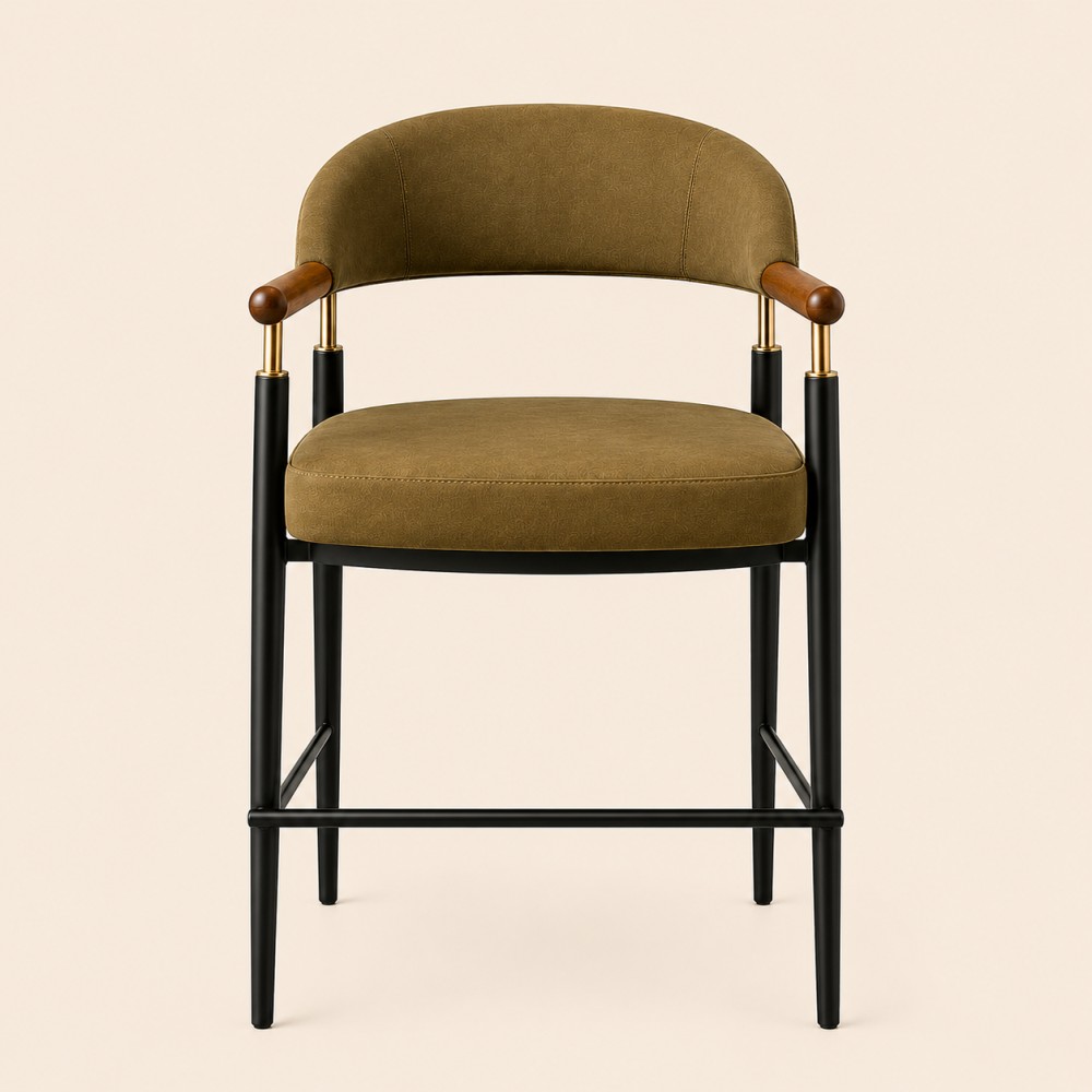 Quattro Home Eravo Modern Bar Sandalyesi Ahşap Kollu Metal Ayaklı Ergonomik Sandalye görsel 3