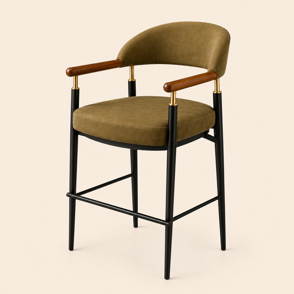 Quattro Home Eravo Modern Bar Sandalyesi Ahşap Kollu Metal Ayaklı Ergonomik Sandalye görsel 4