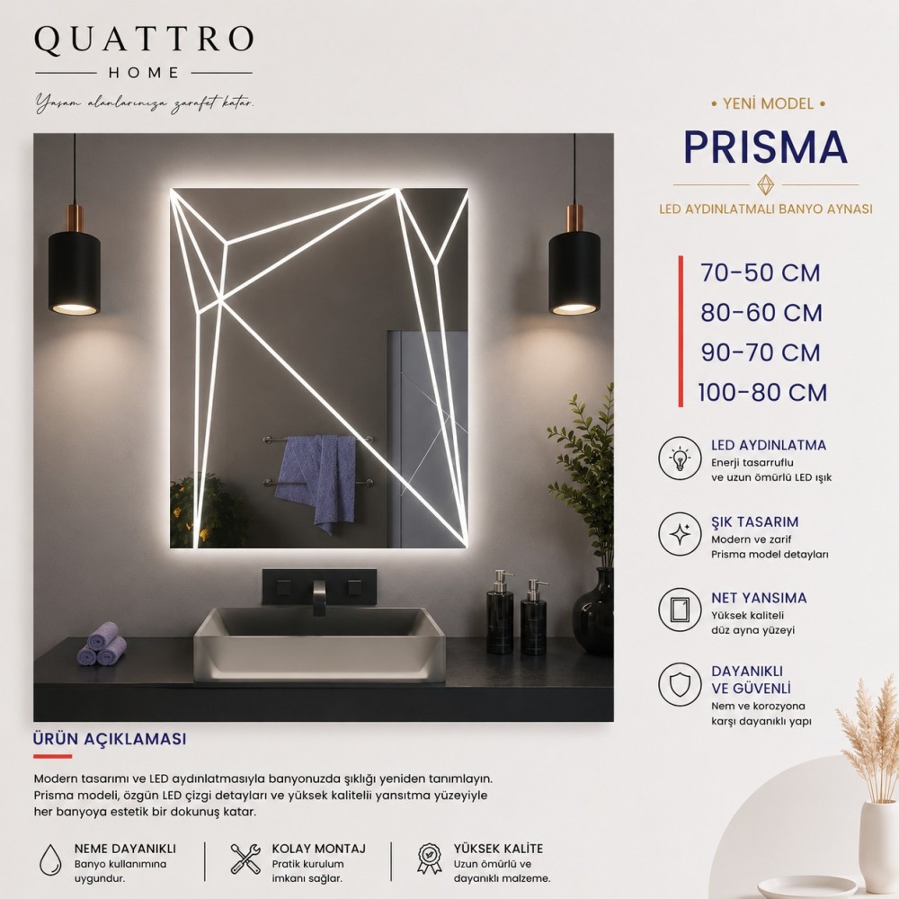 Quattro Home Prisma LED Aydınlatmalı Banyo Aynası