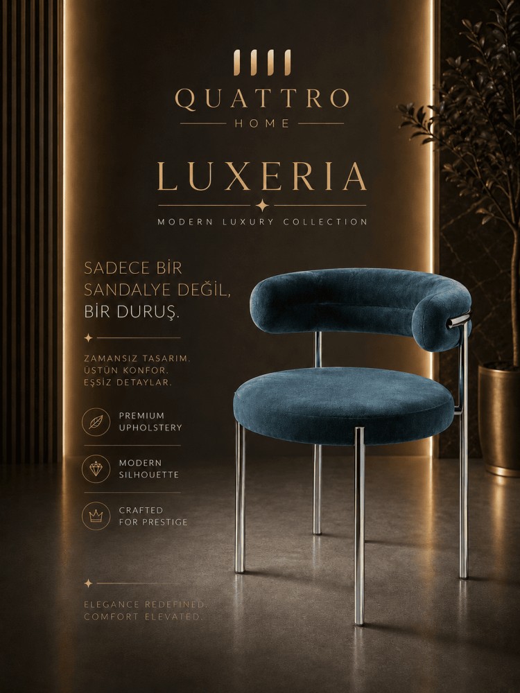 Quattro Home Luxeria Modern Luxury Collection Sandalye Premium Döşemeli Metal Ayaklı Lüks Sandalye