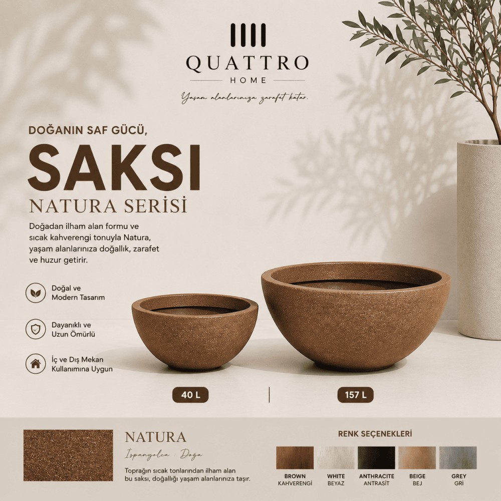 Quattro Home Natura Serisi Çanak Saksı İç ve Dış Mekan Saksı