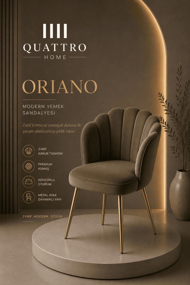 Quattro Home Oriano Kabuk Modern Yemek Sandalyesi Premium Kumaş Metal Ayaklı Sandalye