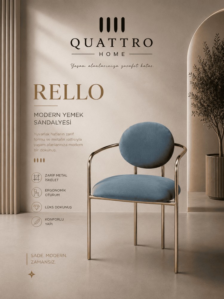 Quattro Home Rello Modern Yemek Sandalyesi Zarif Metal İskeletli Ergonomik Sandalye