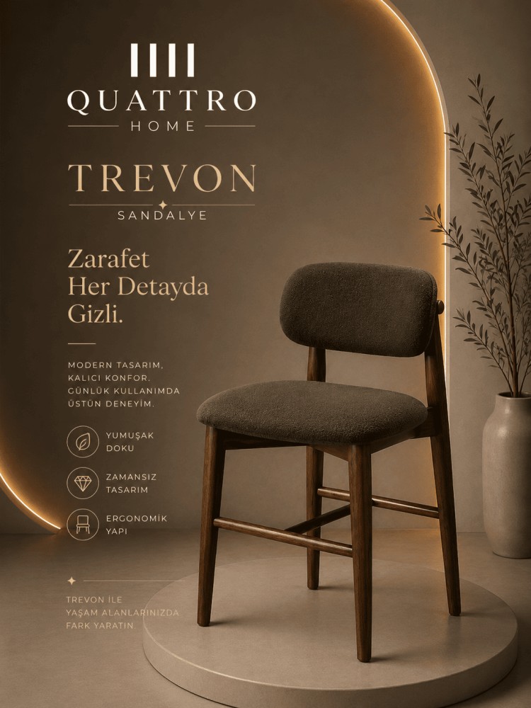 Quattro Home Trevon Sandalye Ahşap Ayaklı Ergonomik Modern Yemek Sandalyesi