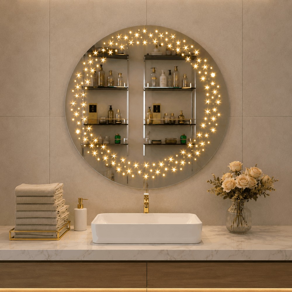 Quattro Home Stella LED Aydınlatmalı Banyo Aynası | Yıldız Detaylı Yuvarlak LED Ayna görsel 2