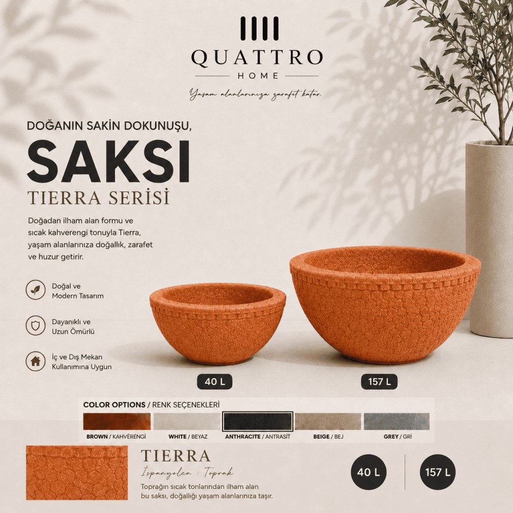 Quattro Home Tierra Serisi Saksı Modern İç ve Dış Mekan Dekoratif Saksı