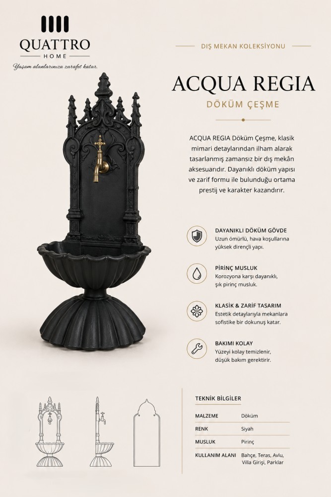 Acqua Regia Thrones Döküm Bahçe Çeşmesi – Dekoratif Alüminyum Döküm Dış Mekân Çeşmesi