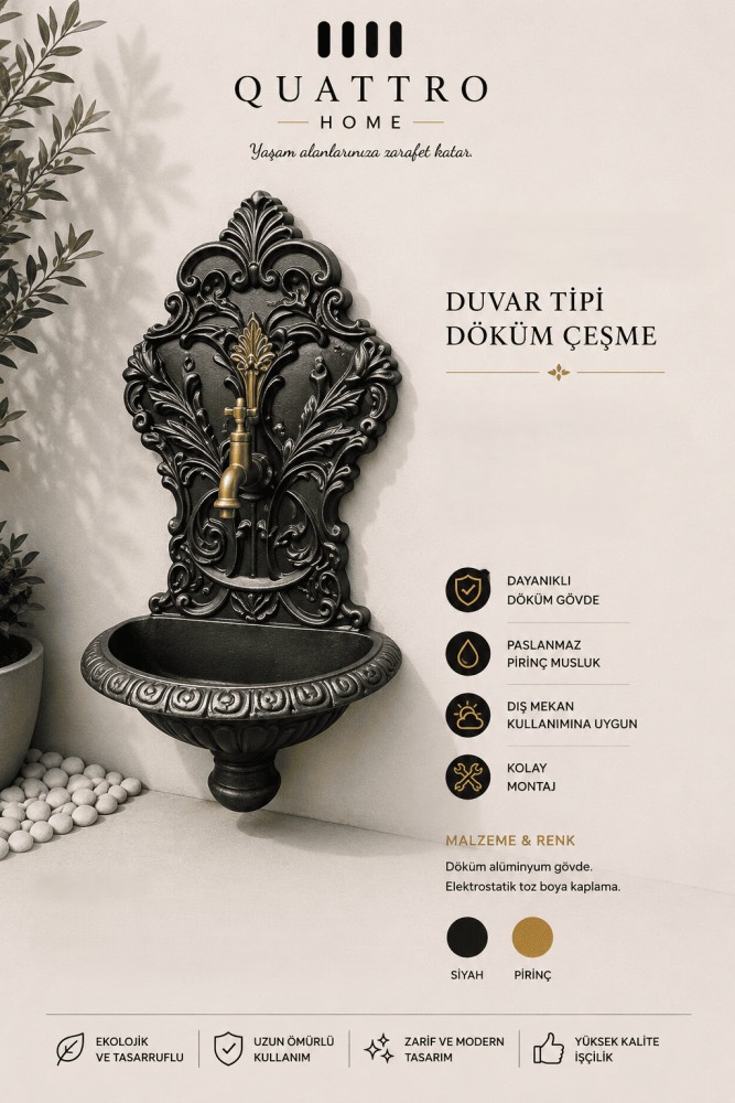 Gaibon Döküm Duvar Tipi Çeşme – Dekoratif Alüminyum Duvar Tipi Çeşmesi