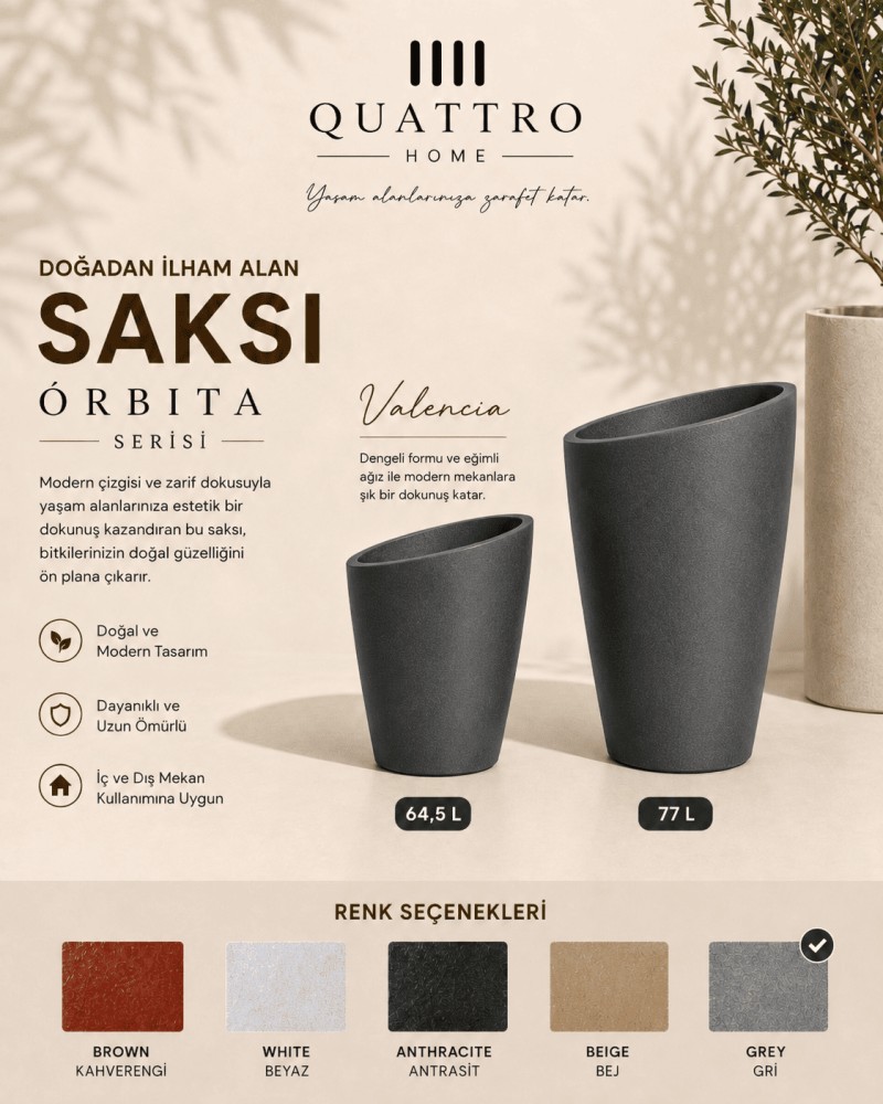 Quattro Home Orbita Valencia Serisi Saksı Modern İç ve Dış Mekan Saksı