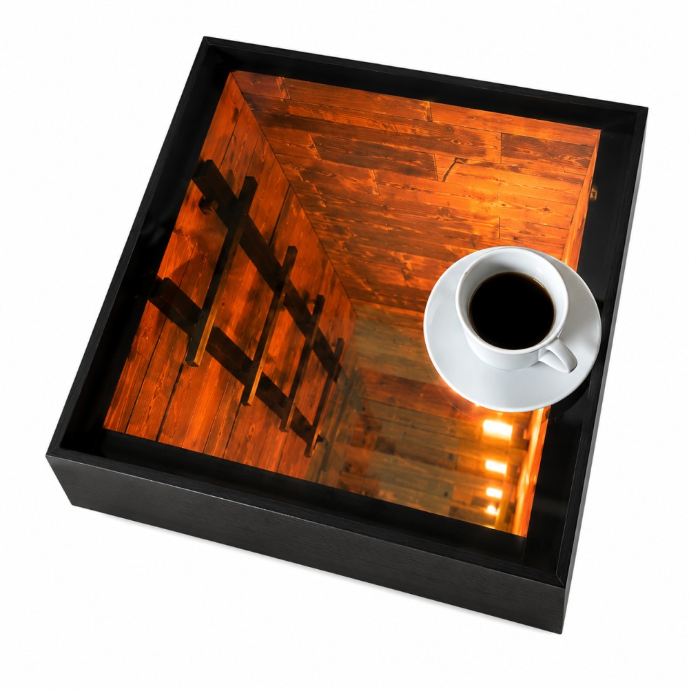 Quattro Home Mono Siyah Sonsuz Sehpa 60x60 70x70 Modern Ahşap Dokulu Sehpa görsel 2