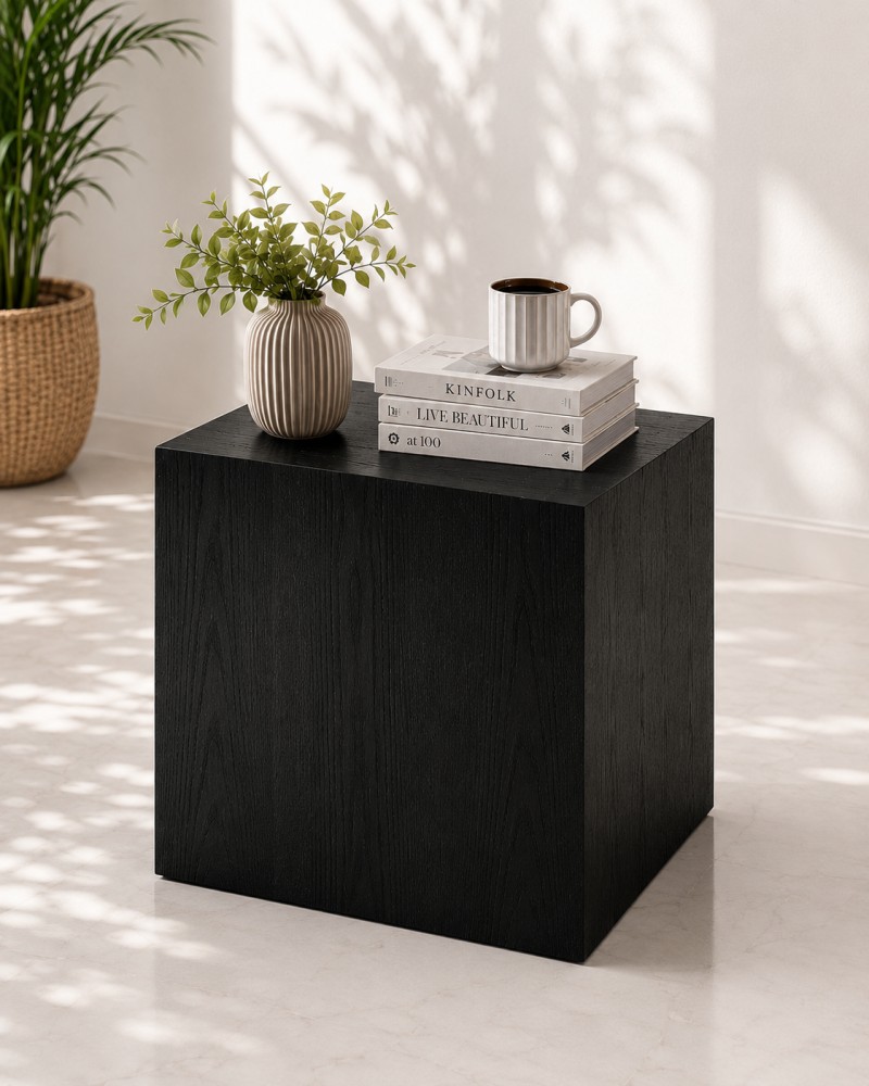 Quattro Home Mono Siyah Sonsuz Sehpa 60x60 70x70 Modern Ahşap Dokulu Sehpa görsel 3