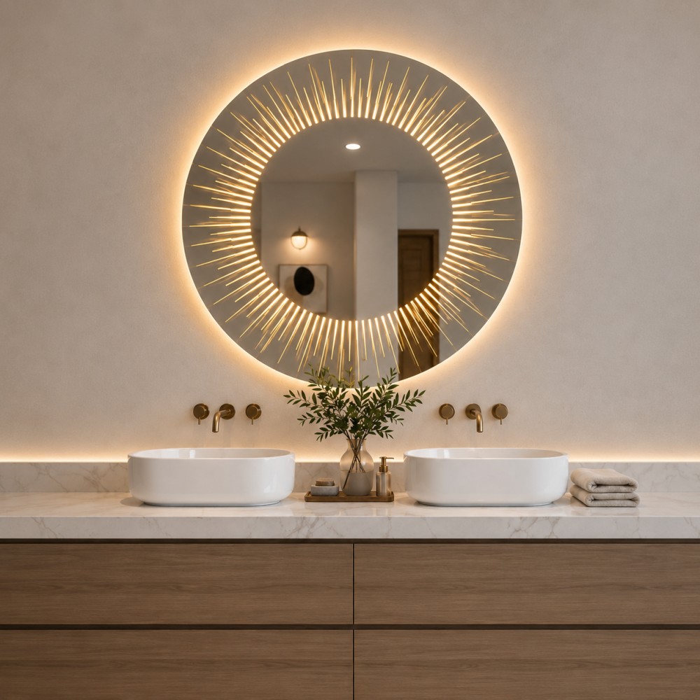 Solara LED Aydınlatmalı Banyo Aynası | Işın Detaylı Yuvarlak Ayna görsel 2