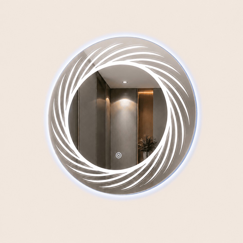 Quattro Home Vortex LED Ayna | Buğu Çözücülü Spiral Tasarım Yuvarlak Ayna görsel 3