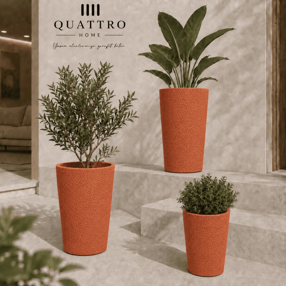 Quattro Home Curve Serisi Saksı Doğal Taş Dokulu İç ve Dış Mekan Saksı görsel 4