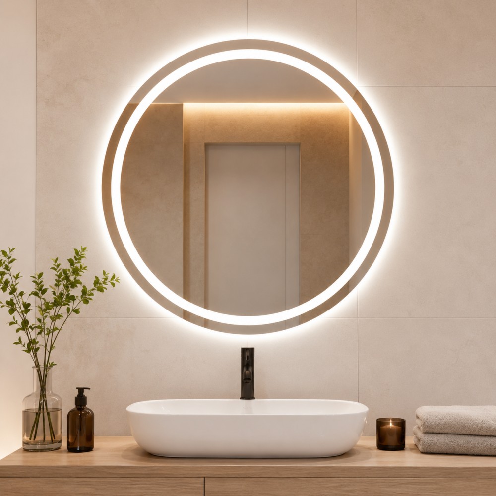 Luna LED Aydınlatmalı Yuvarlak Banyo Aynası Neme Dayanıklı Modern Dekoratif Ayna görsel 2