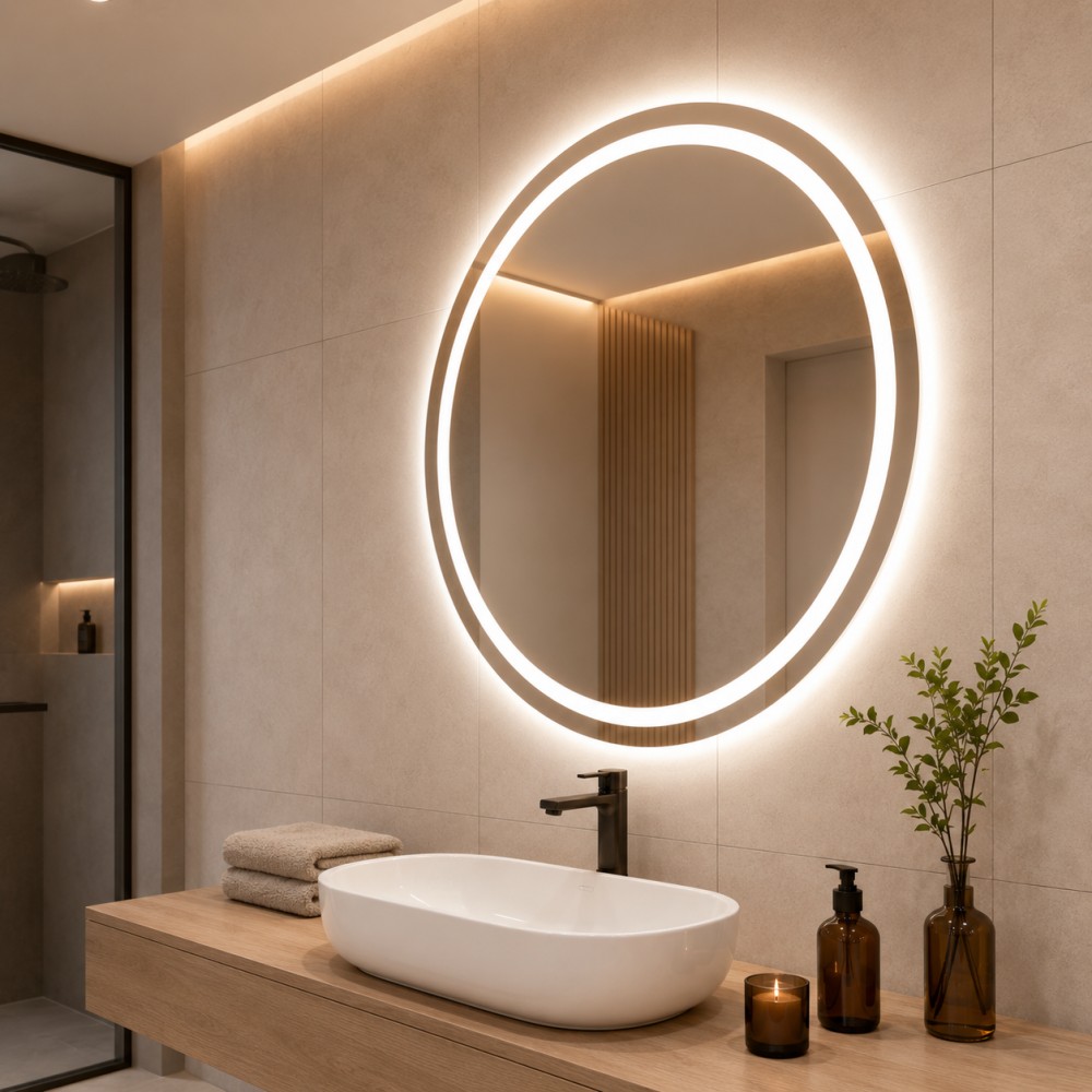 Luna LED Aydınlatmalı Yuvarlak Banyo Aynası Neme Dayanıklı Modern Dekoratif Ayna görsel 3