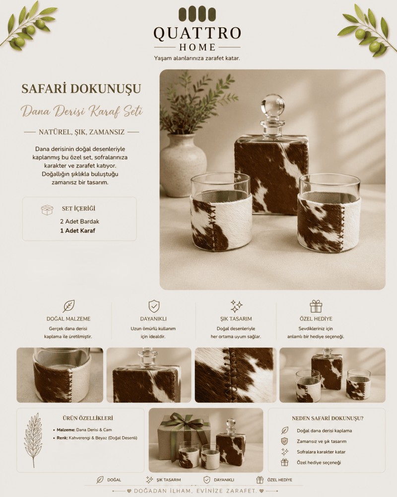 SAFARİ Dana Derisi Karaf Set Dekoratif Servis Seti
