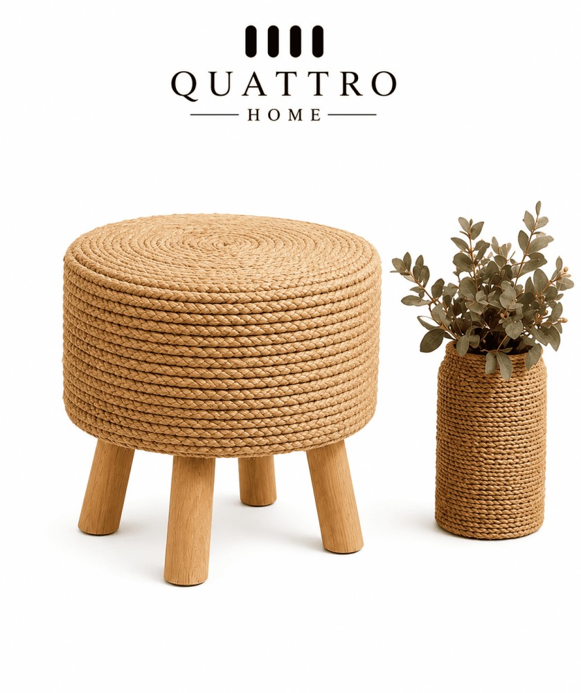 NATURA  Jüt Dokuma Puf 35 cm Çap 40 cm Yükseklik Ahşap Ayaklı Dekoratif Puf görsel 2