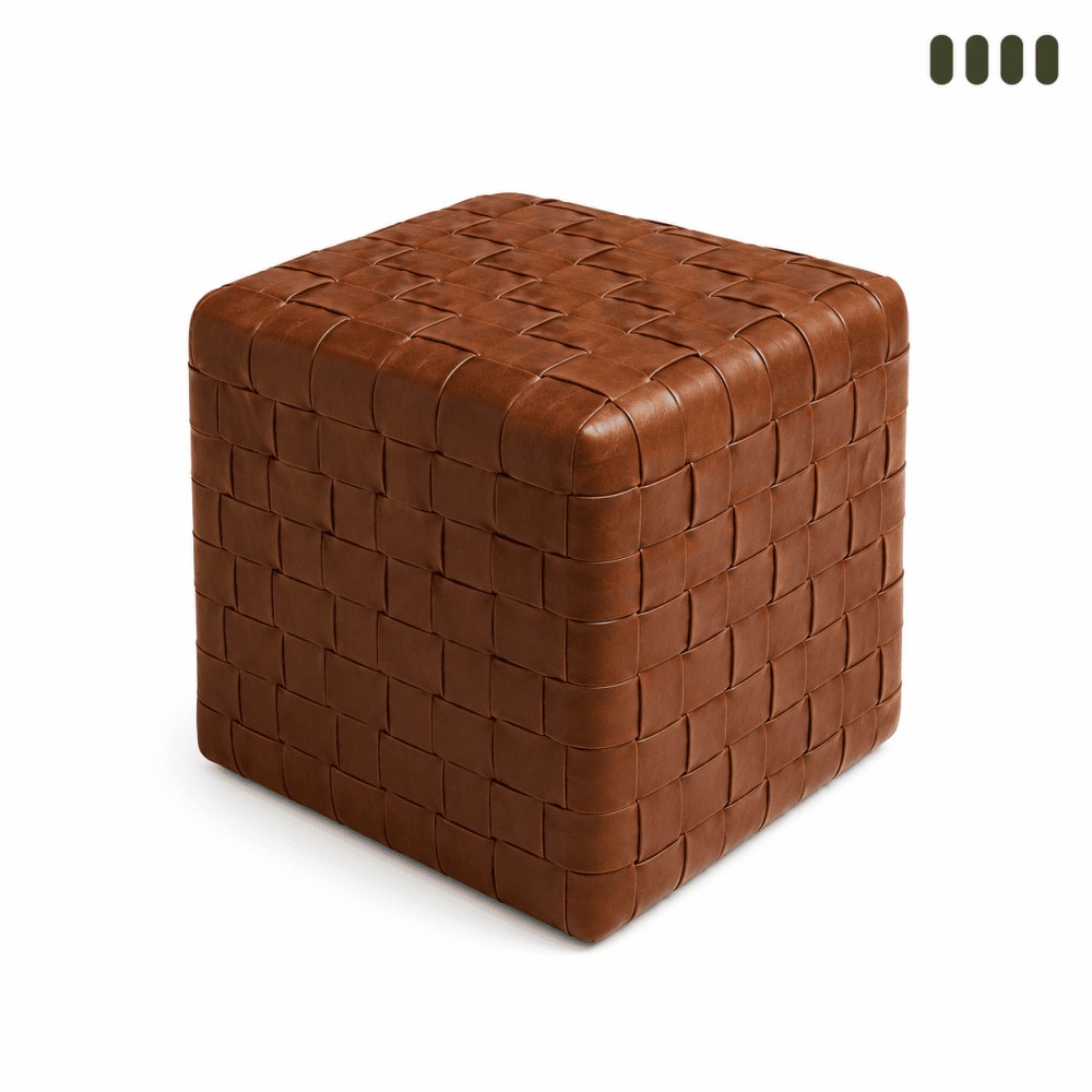 TERRA Küp Deri Puf 40x40x40 cm Dekoratif Deri Oturma Pufu görsel 2
