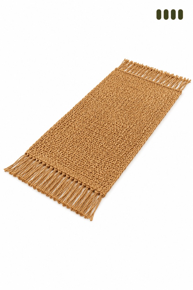 Runner Dikdörtgen 35x110 cm Saçaklı Hasır Görünümlü Dekoratif Masa Örtüsü görsel 2