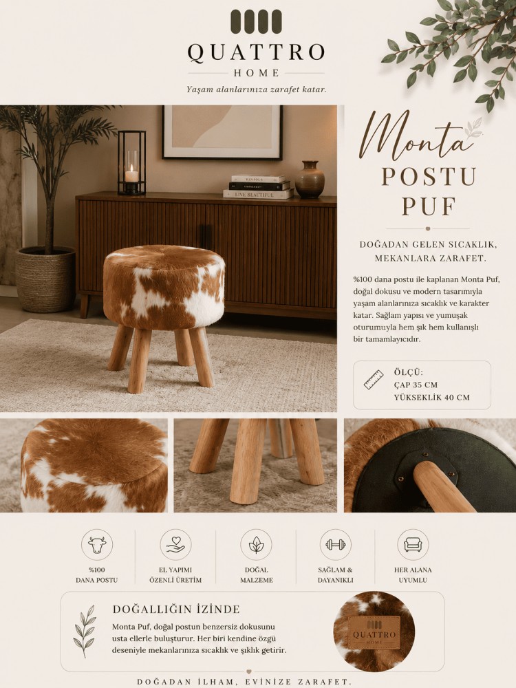 Dana Postu Puf Yükseklik Dekoratif Oturma Pufu