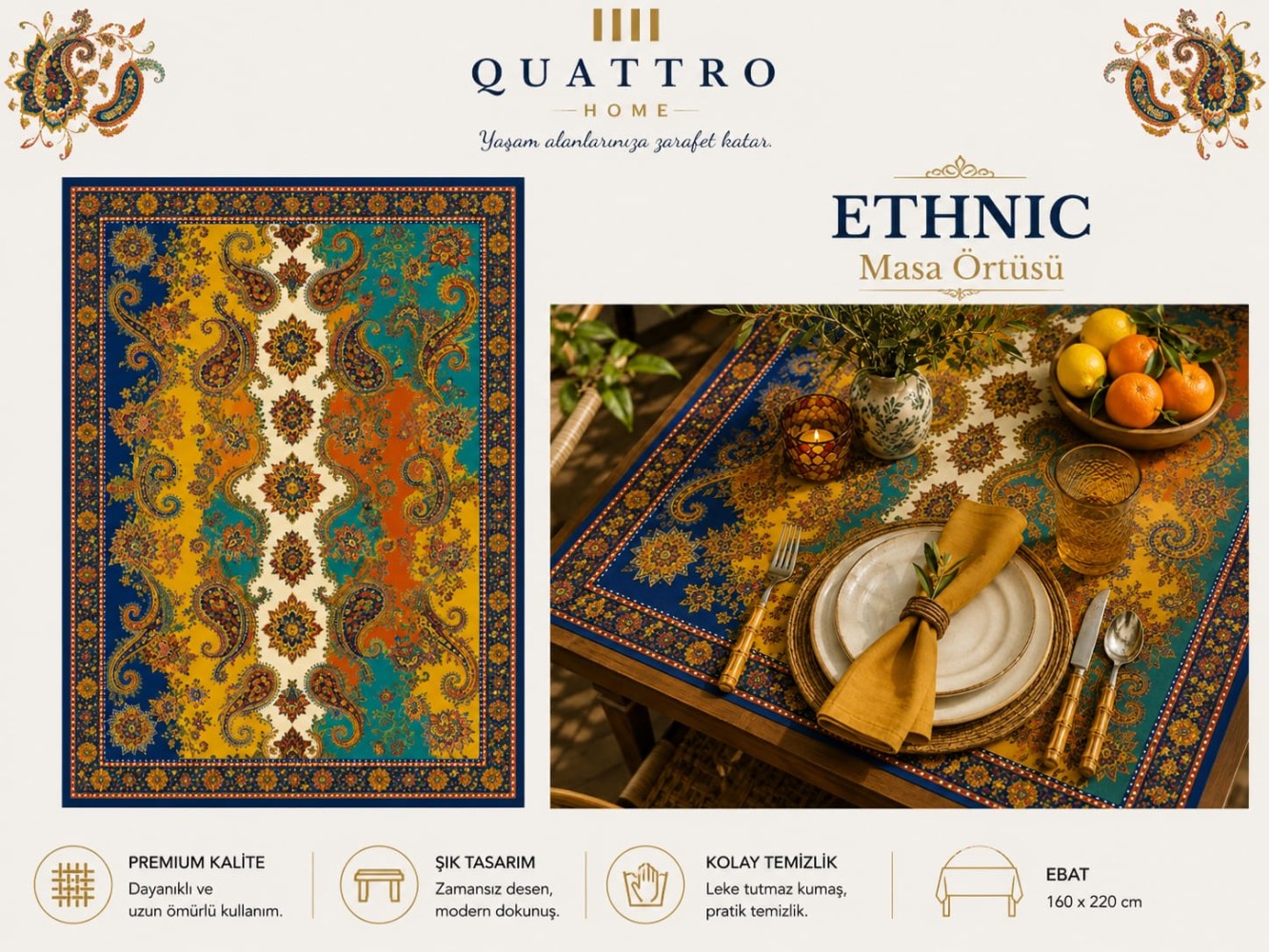 Quattro Home Ethnic Masa Örtüsü