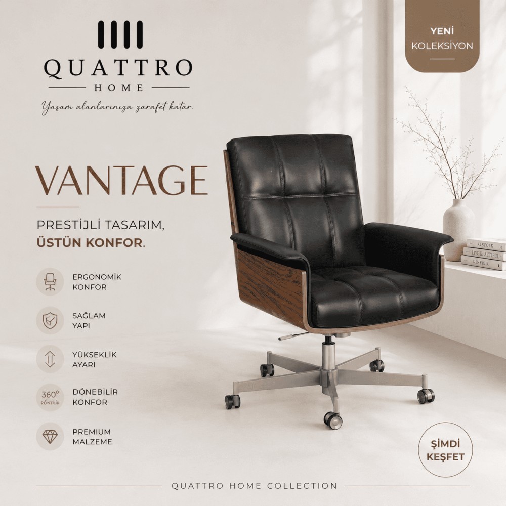 Vantage Premium Yönetici Ofis Koltuğu Ceviz Yükseklik Ayarlı 360° Döner