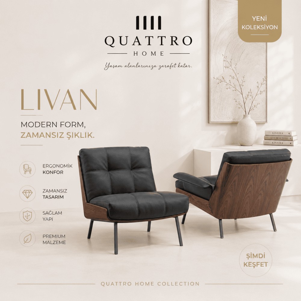 Livan Modern Lounge Koltuk Ceviz Zamansız Tasarımlı Dinlenme Koltuğu