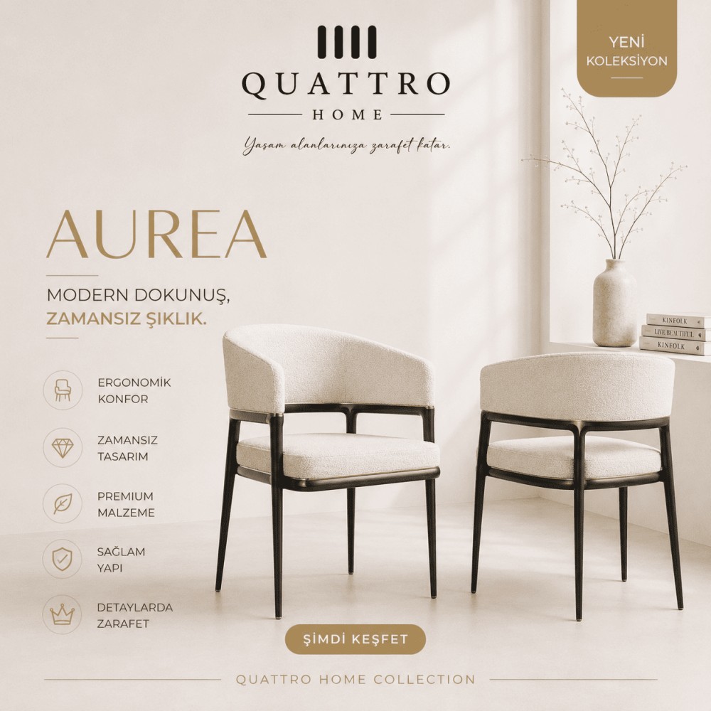 Quattro Home Aurea Modern Döşemeli Sandalye Ayaklı Yemek Sandalyesi