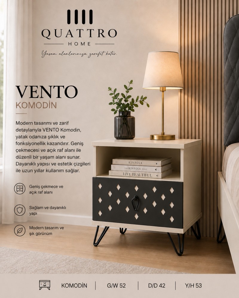 Quattro Home Vento Komodin  Açık Raflı Modern Yatak Odası Komodini