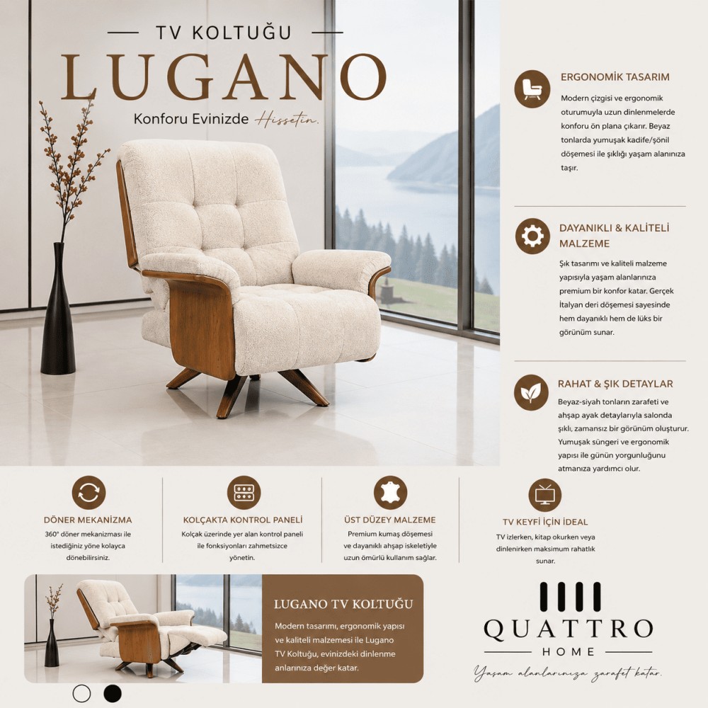 Quattro Home Lugano TV Koltuğu Döner Mekanizmalı Kontrollü Premium Dinlenme Koltuğu
