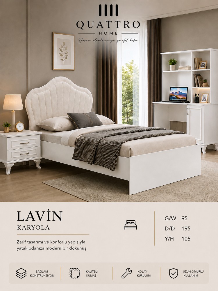 Quattro Home Lavin Karyola Kumaş Başlıklı Beyaz Tek Kişilik Karyola