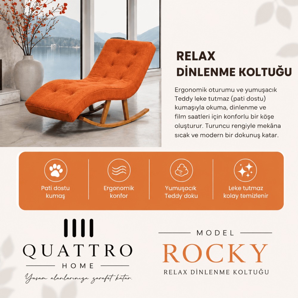 Quattro Home Rocky Relax Dinlenme Koltuğu Teddy Kumaş Sallanan Şezlong Koltuk