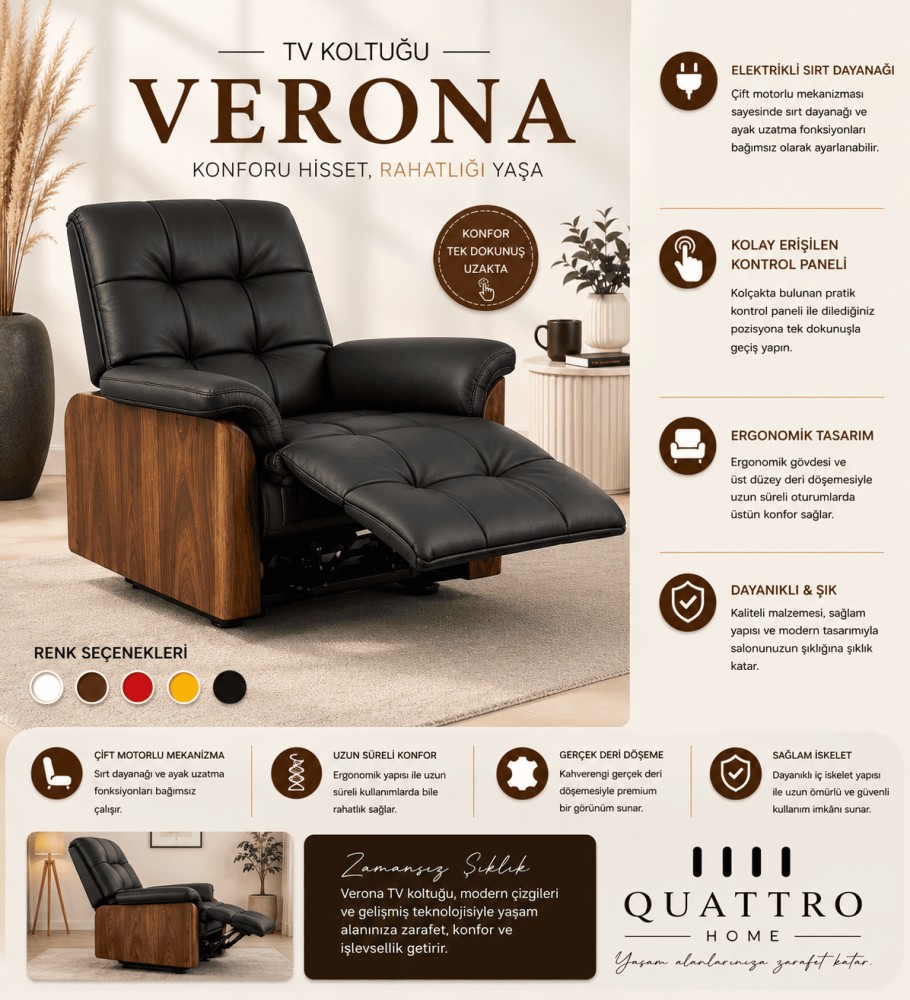 Quattro Home Verona TV Koltuğu Çift Motorlu Elektrikli Sırt Dayanaklı Relax Koltuk