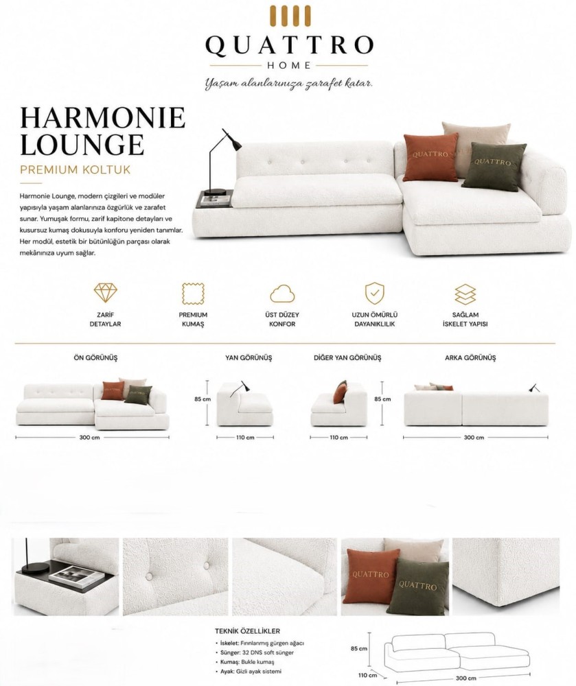 Harmonie Lounge Krem Modüler Köşe Koltuk görsel 2