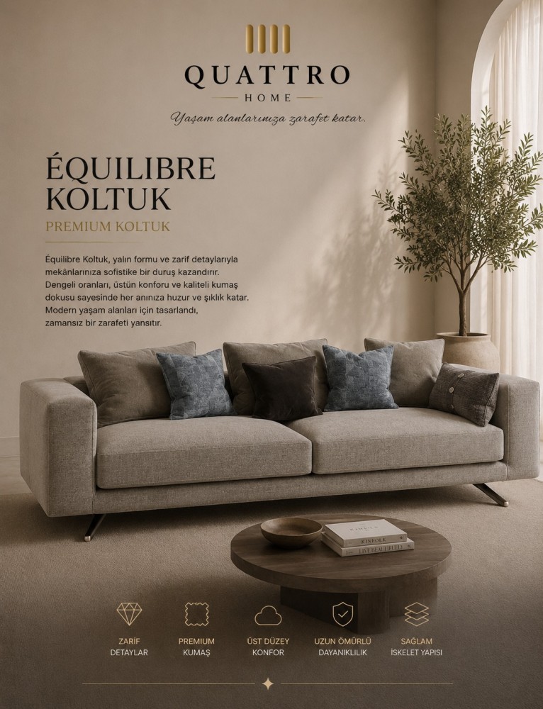 Quattro Home Équilibre Gri Metal Ayaklı Modern Premium Koltuk