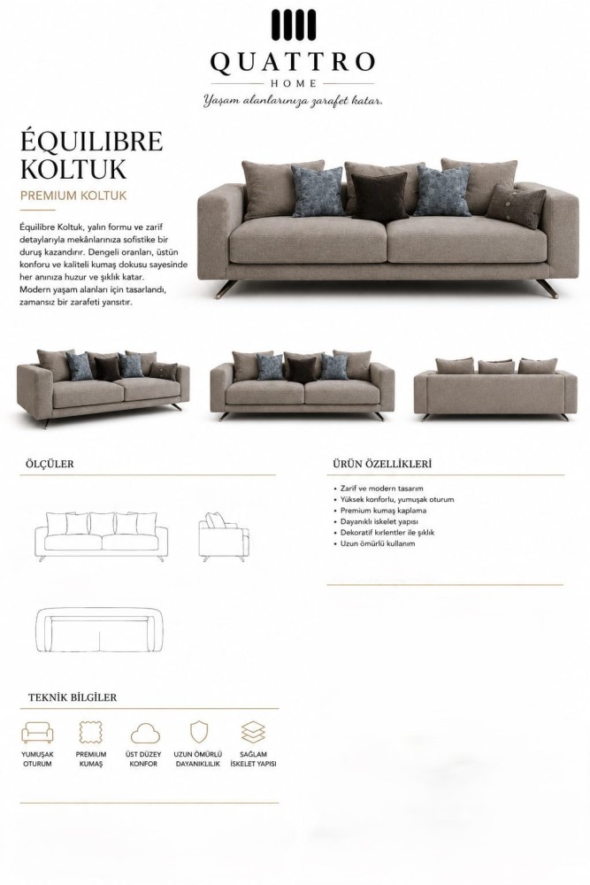 Quattro Home Équilibre Gri Metal Ayaklı Modern Premium Koltuk görsel 2