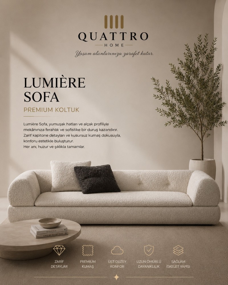 Quattro Home Lumière Sofa Krem Alçak Profilli Premium Koltuk