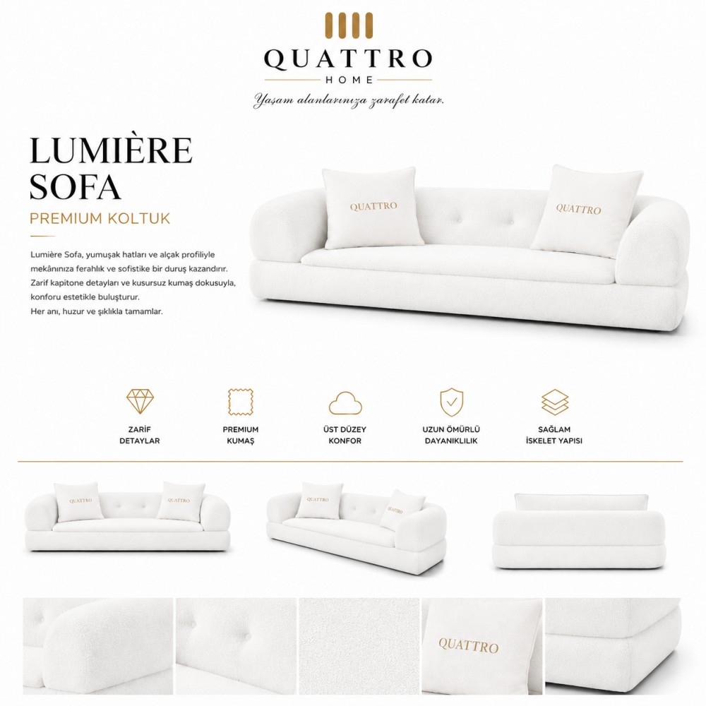 Quattro Home Lumière Sofa Krem Alçak Profilli Premium Koltuk görsel 2