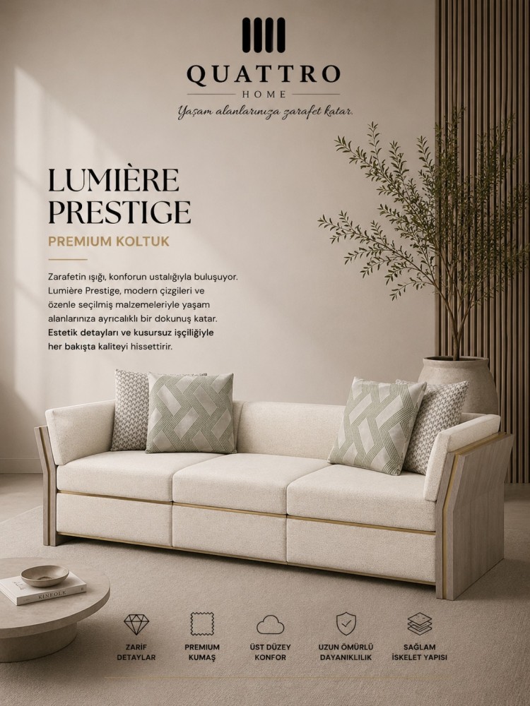 Lumière Prestige Krem Ahşap Yan Panelli Premium Koltuk